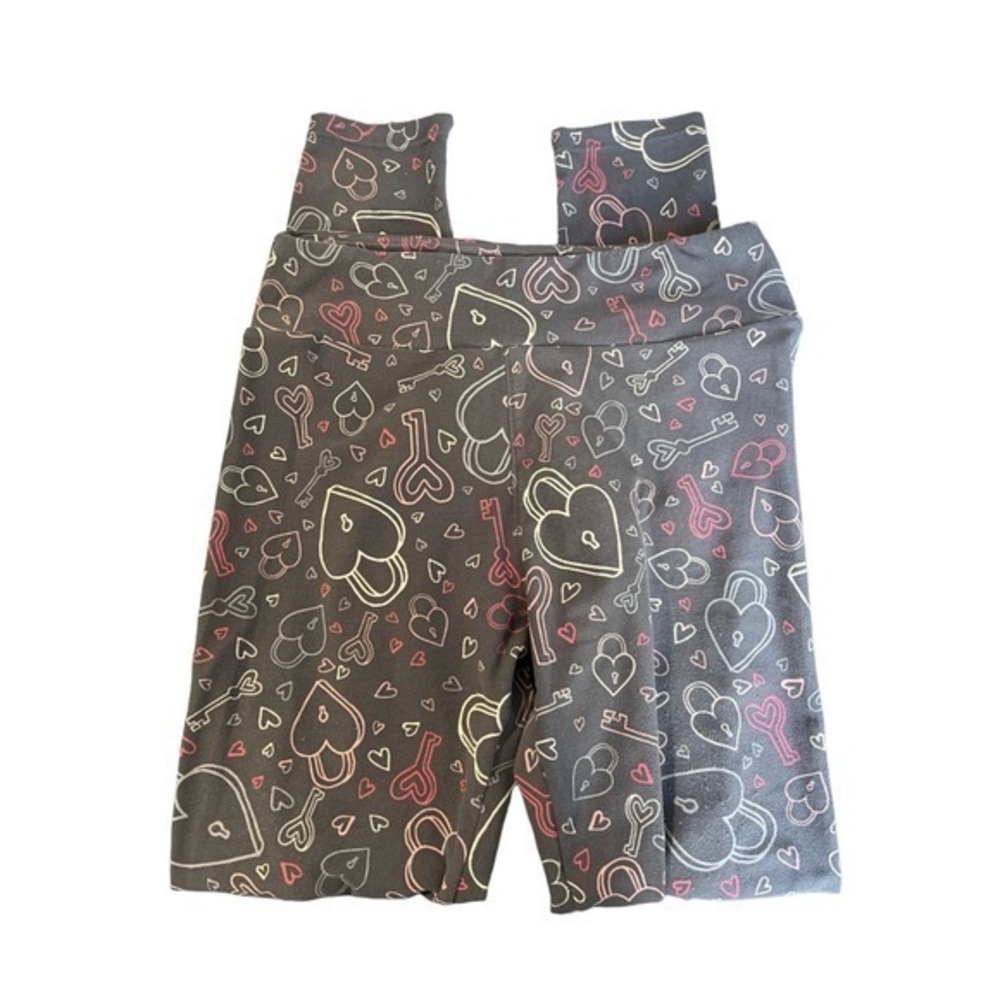 Lularoe Gray Lock and Key Soft Buttery Leggings ONE SIZE GUC #7079
